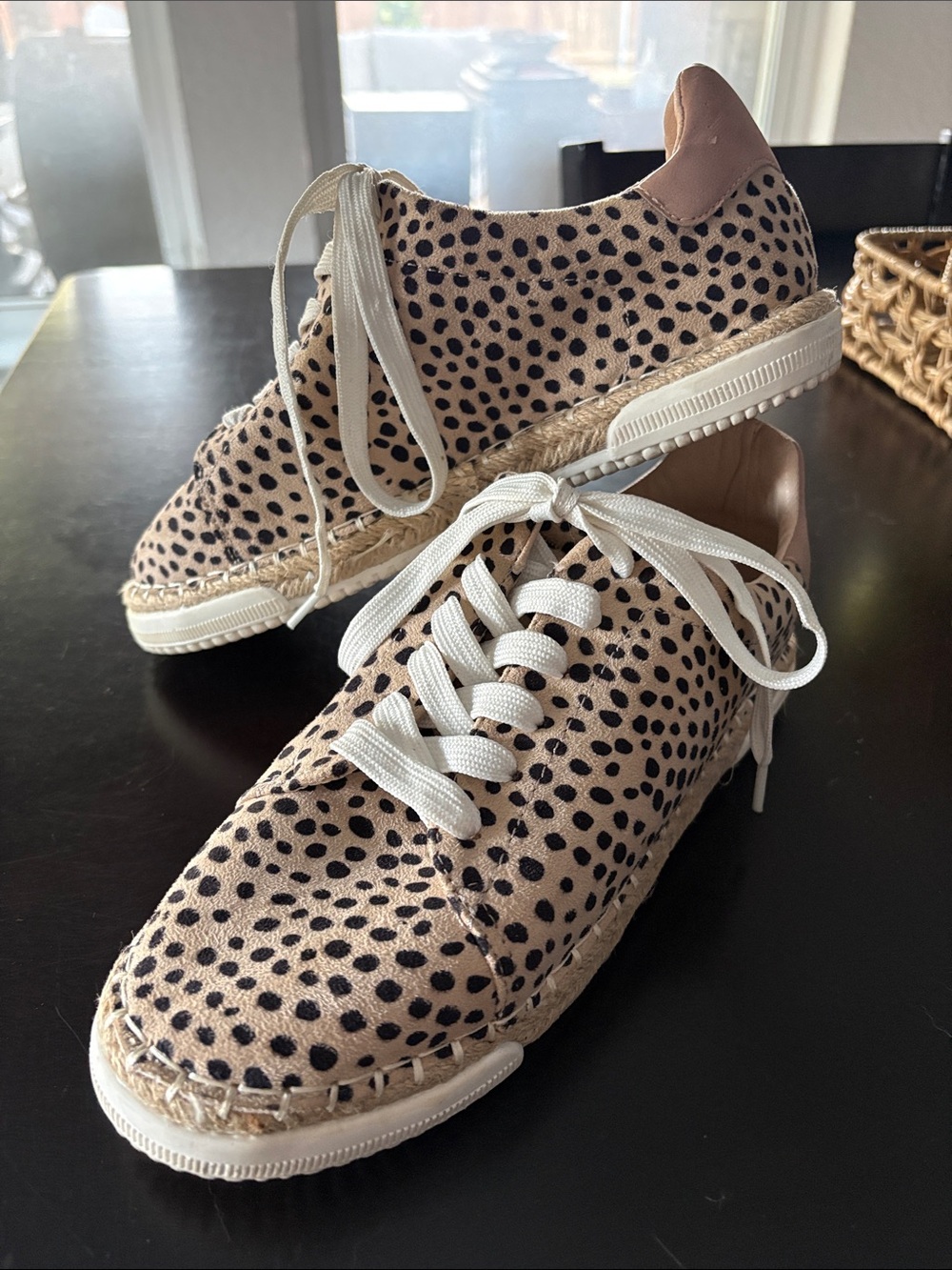 CCOCCI Beige Leopard-Print Espadrille Sneakers with White Laces